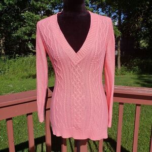 New York  Company Pink Ladies  Vneck Cable Knit Sweater XS